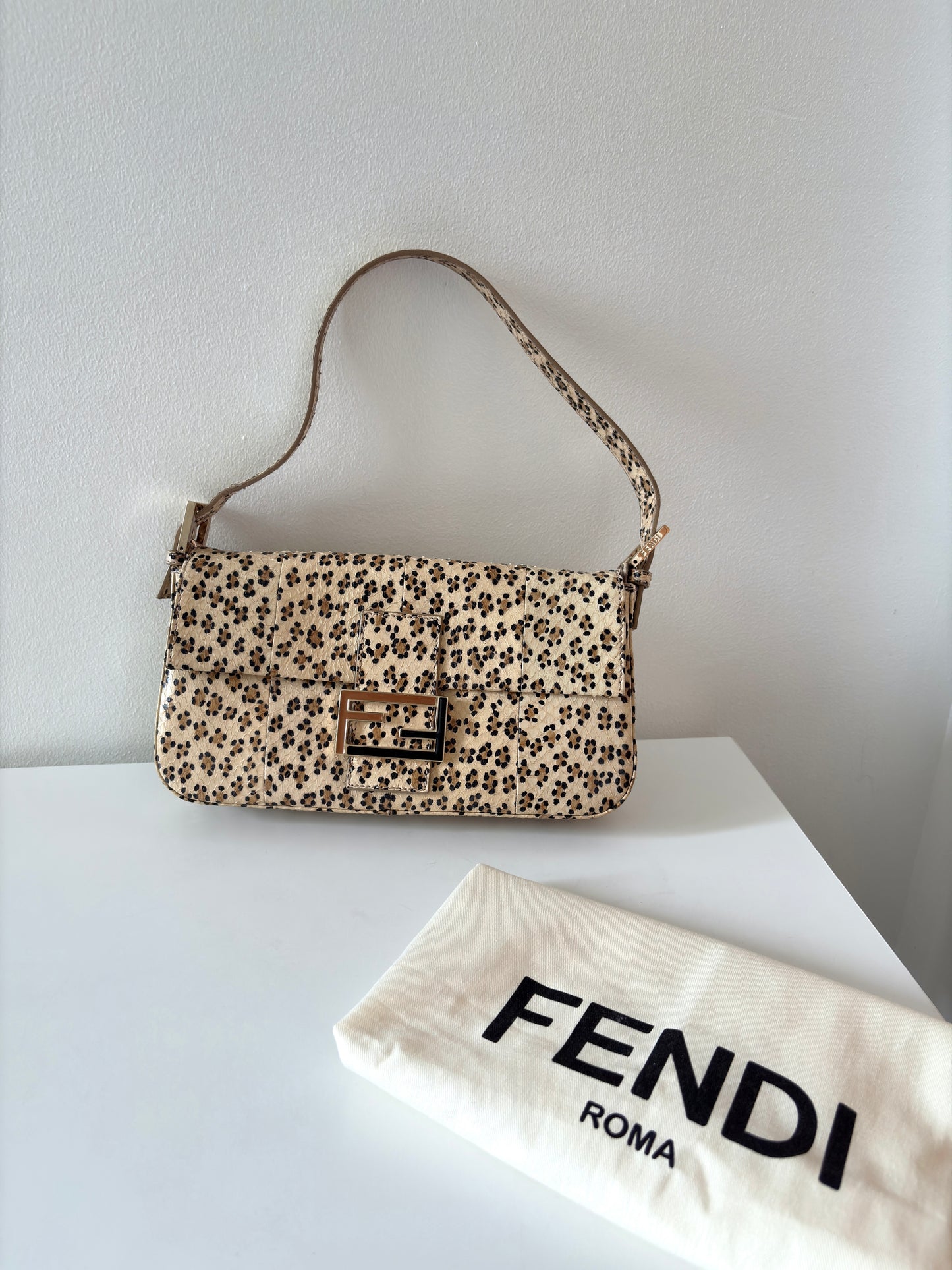 Fendi Cheetah Print Python Baguette Bag