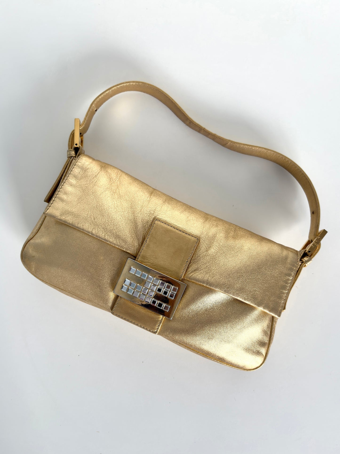 FENDI Baguette Gold Leather Bag