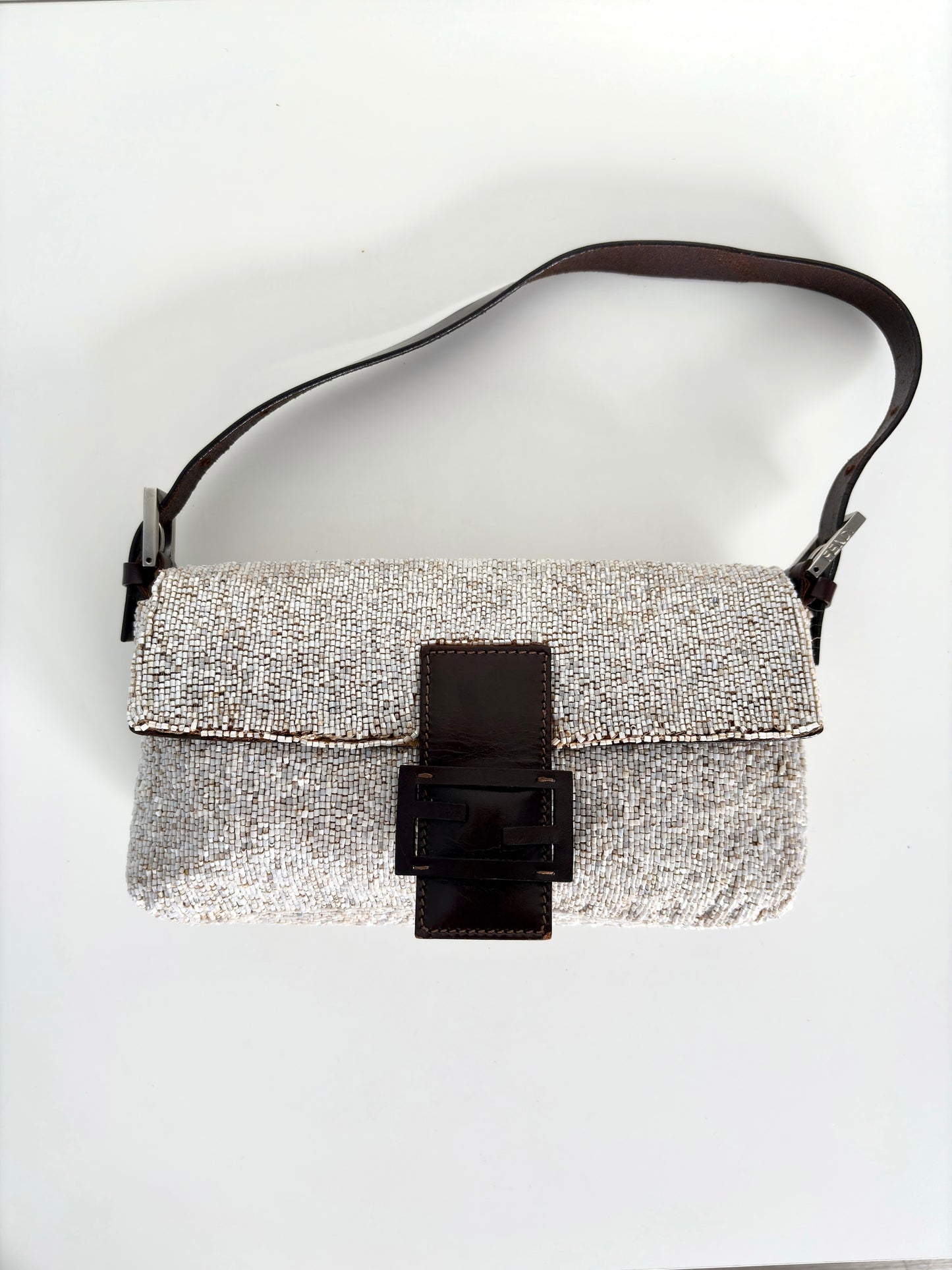 FENDI Silver Beaded Baguette