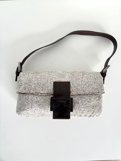 FENDI Silver Beaded Baguette