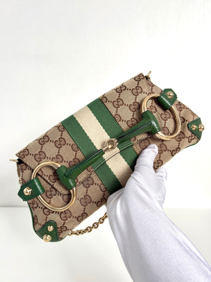 Available | Gucci Horsebit Green Chain Clutch
