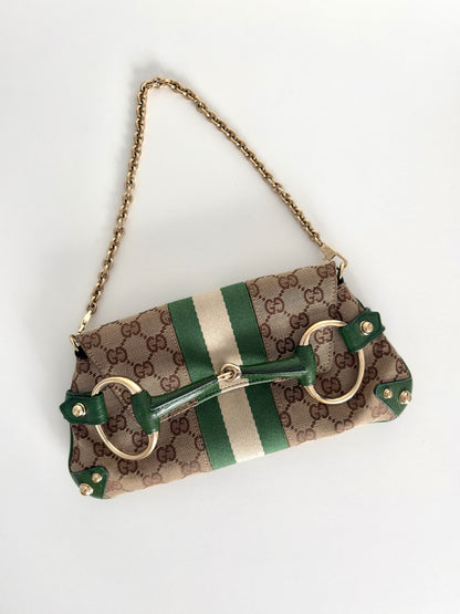 Available | Gucci Horsebit Green Chain Clutch