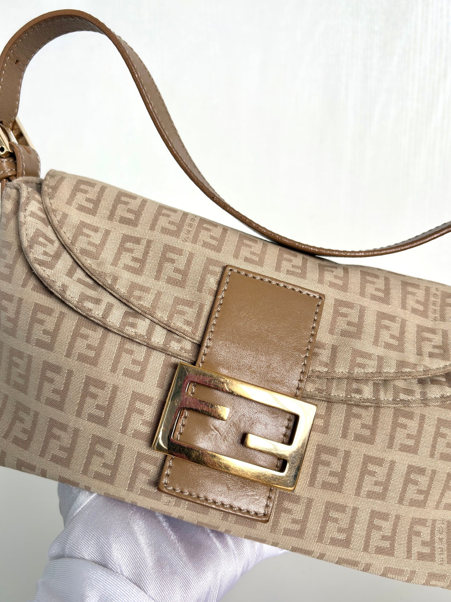 Available | FENDI Zucchino Double Flap Baguette