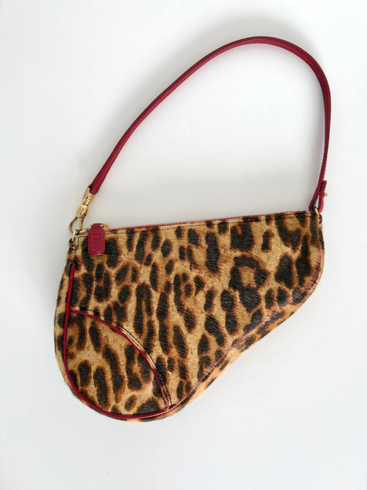 Available | Christian Dior Leopard Pony Hair Mini Saddle Bag