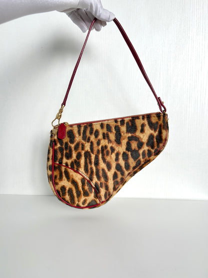 Available | Christian Dior Leopard Pony Hair Mini Saddle Bag