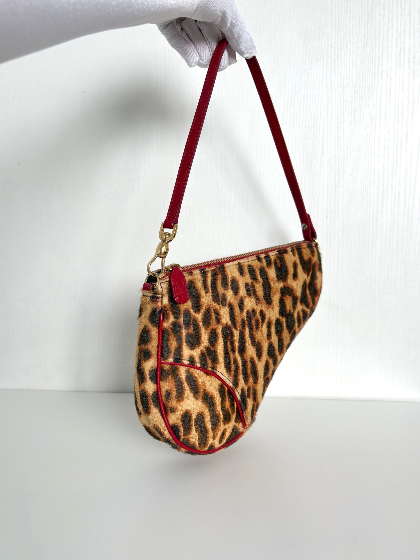 Available | Christian Dior Leopard Pony Hair Mini Saddle Bag