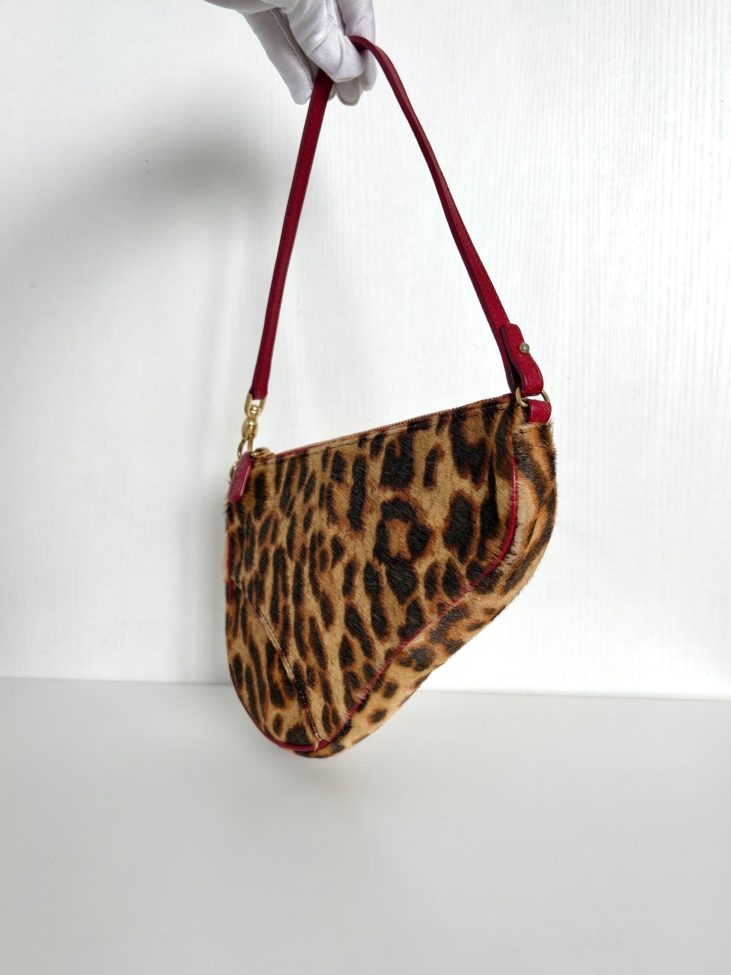 Available | Christian Dior Leopard Pony Hair Mini Saddle Bag