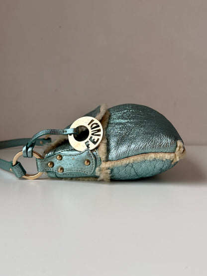 AVAILABLE | Fendi Tiffany Blue Metallic Shearling Chef Bag