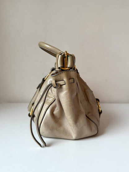 AVAILBLE | Miu Miu Vitello Lux 2-Way Leather Handbag – Light Grey