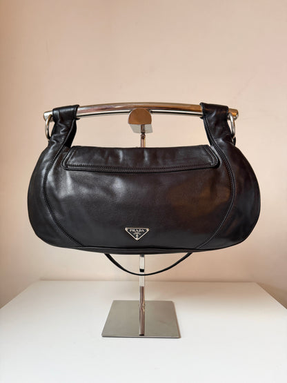 AVAILABLE | Prada Black Halfmoon Lambskin Swing Bag